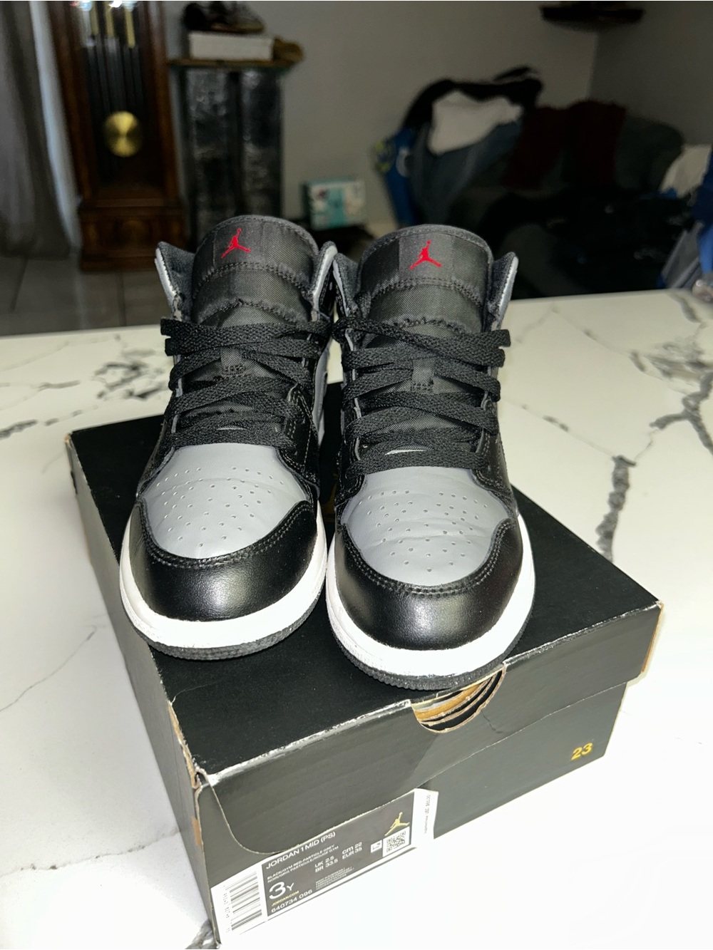 Jordan Kids High-Top Sneakers in Black, Gray & Red